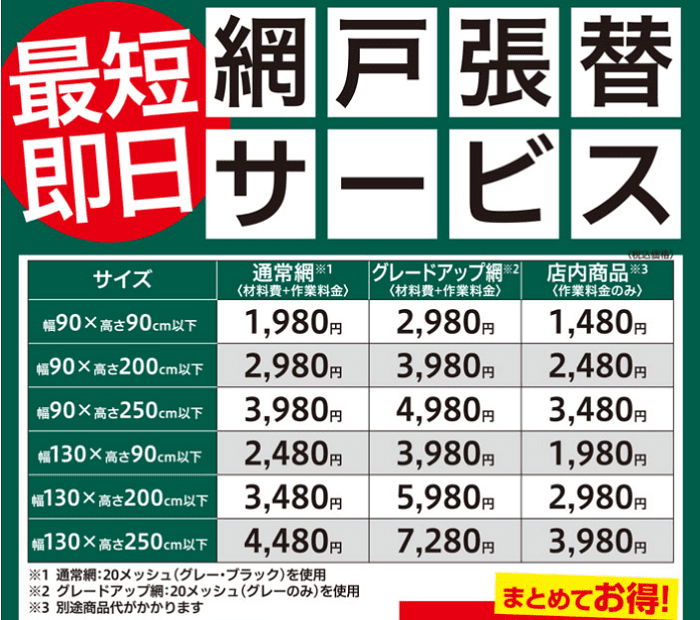 セキチューの網戸張り替え料金